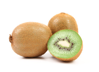 Fototapeta premium Kiwi fruits and slice. Close-up. White background.