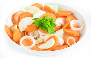 Vegetables: carrots, parsley, celery, onion