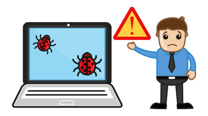 Sad Man Computer Corrupt - Virus - Vector Illustration