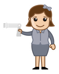 Girl with Hair Dryer - Office Character - Vector Illustration