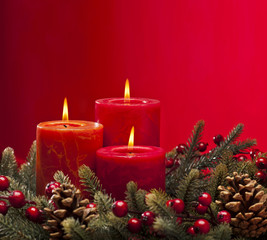 Red advent wreath with candles