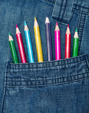 Jeans pocket with color pencils