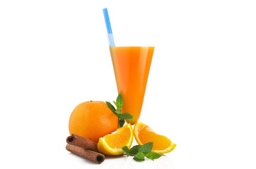 Orange fruit cocktails  close up on the white
