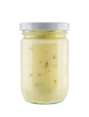 Spread for bread in glass bottle isolated on white background
