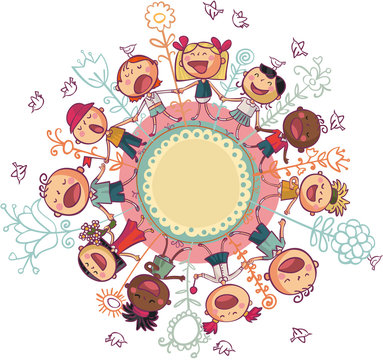 Kids and flowers in circle