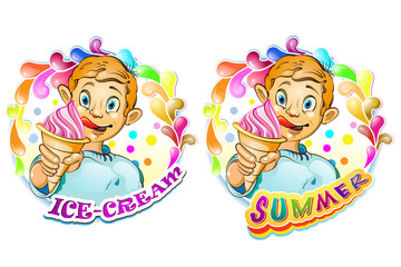 Cartoon little boy eating ice cream
