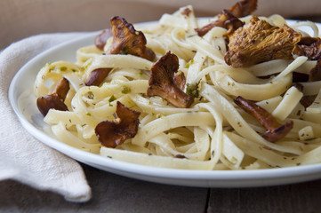 Tagliatelle with fried mushrooms (chanterelles)