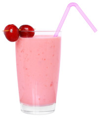 Fruit smoothie decorated pair of cherries