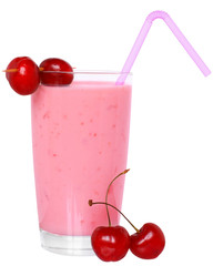 Fruit smoothie decorated pair of cherries