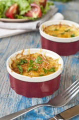 Julienne with cheese and shrimps