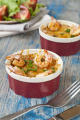 Julienne with cheese and shrimps