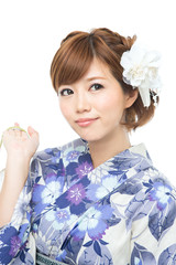 Fototapeta premium Beautiful young woman wearing japanese traditional kimono