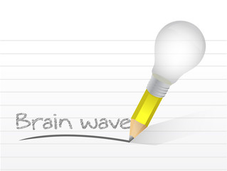 brain wave written with a light bulb idea pencil