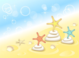 Background with Starfishes dancing on the stones
