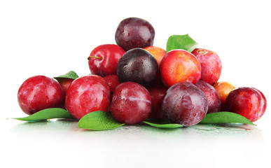 Ripe plums isolated on white