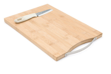 side view wooden chopping board and knife with clipping path
