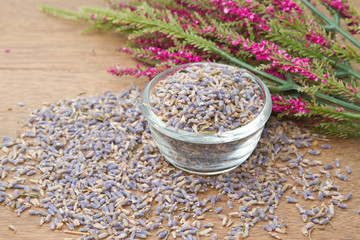 Lavender went in the wooden background