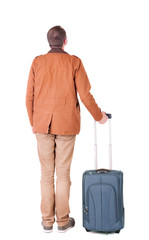 Back view of stylishly dressed man in a brown jackett with  suit