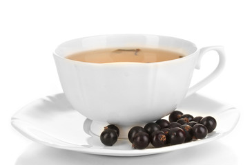 Cup of berry tea isolated on white