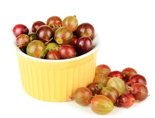 Fresh gooseberries in bowl isolated on white