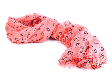 Pink scarf with hearts isolated on white