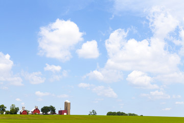 American Farmland With Blue Cloudy Sky