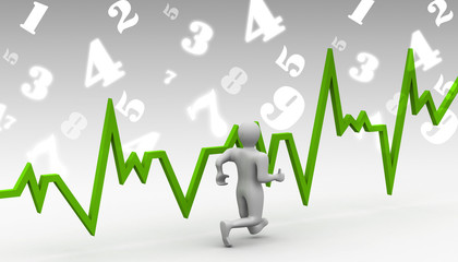 Running men with heart beat graph in abstract background.