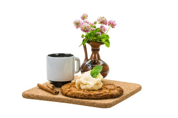 Breakfast wirh coffee and cookie