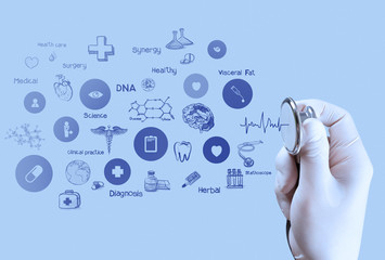 Medicine doctor hand working with modern computer interface