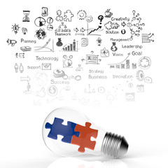 Light bulb and puzzle piece as ideas