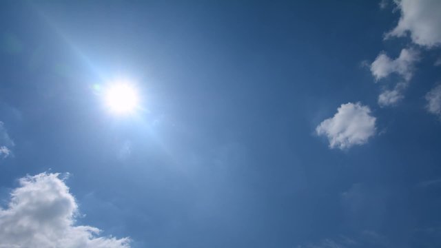 Moving clouds with blue sky and sun time lapse.