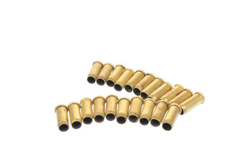 Bullet casings on the white background