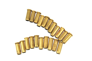 Bullet casings on the white background