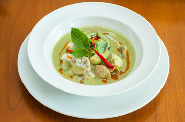 Chicken green curry with eggplant . ( Authentic thai food )