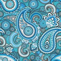 No drill light filtering roller blinds Turquoise Paisley