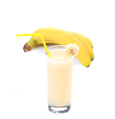 banana and juice isolated on a white background