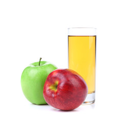 Glass of juice, green and red apple
