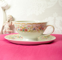 Cup of tea on pillow