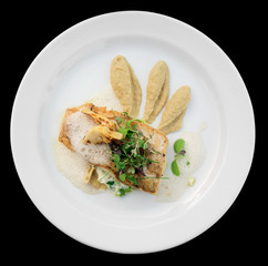 Walleye fillet with artichokes and molecular broth