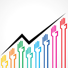 Business graph made by colorful hand icons