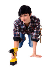 Naklejka premium Frau als Handwerker