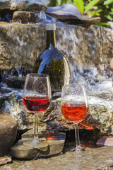 delicious fresh rosé wine chilled in waterfall
