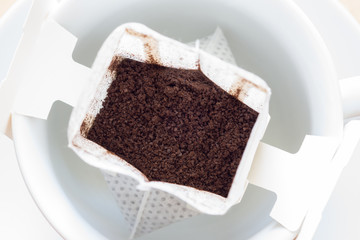 Fresh ground coffee in a filter