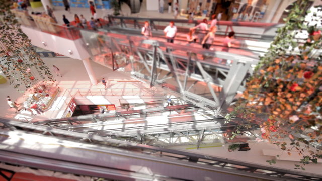 escalator in shopping center time lapse