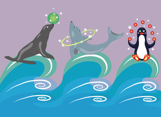 Circus animals on waves. © Rimmolki
