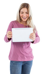 Fototapeta premium Woman looking at her tablet pc
