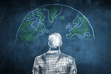Sketch global businessman concept, earth globe