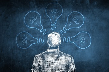 Sketch successful businessman concept, idea light bulb