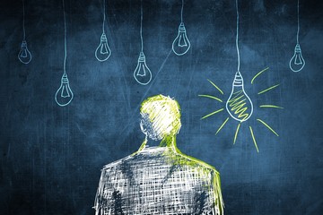 Sketch successful businessman concept, idea light bulb