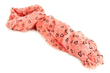 Pink scarf with hearts isolated on white
